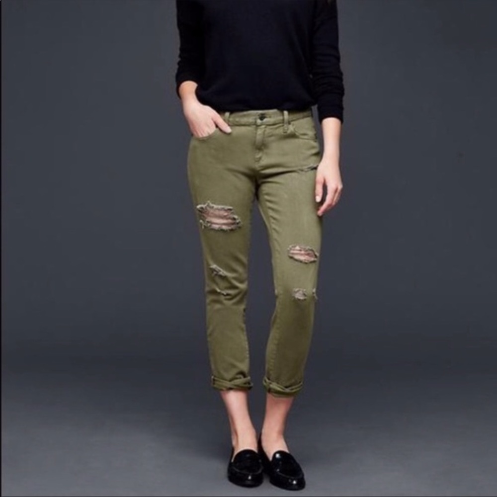 GAP Green Distressed Girlfriend Jeans Army Jeans